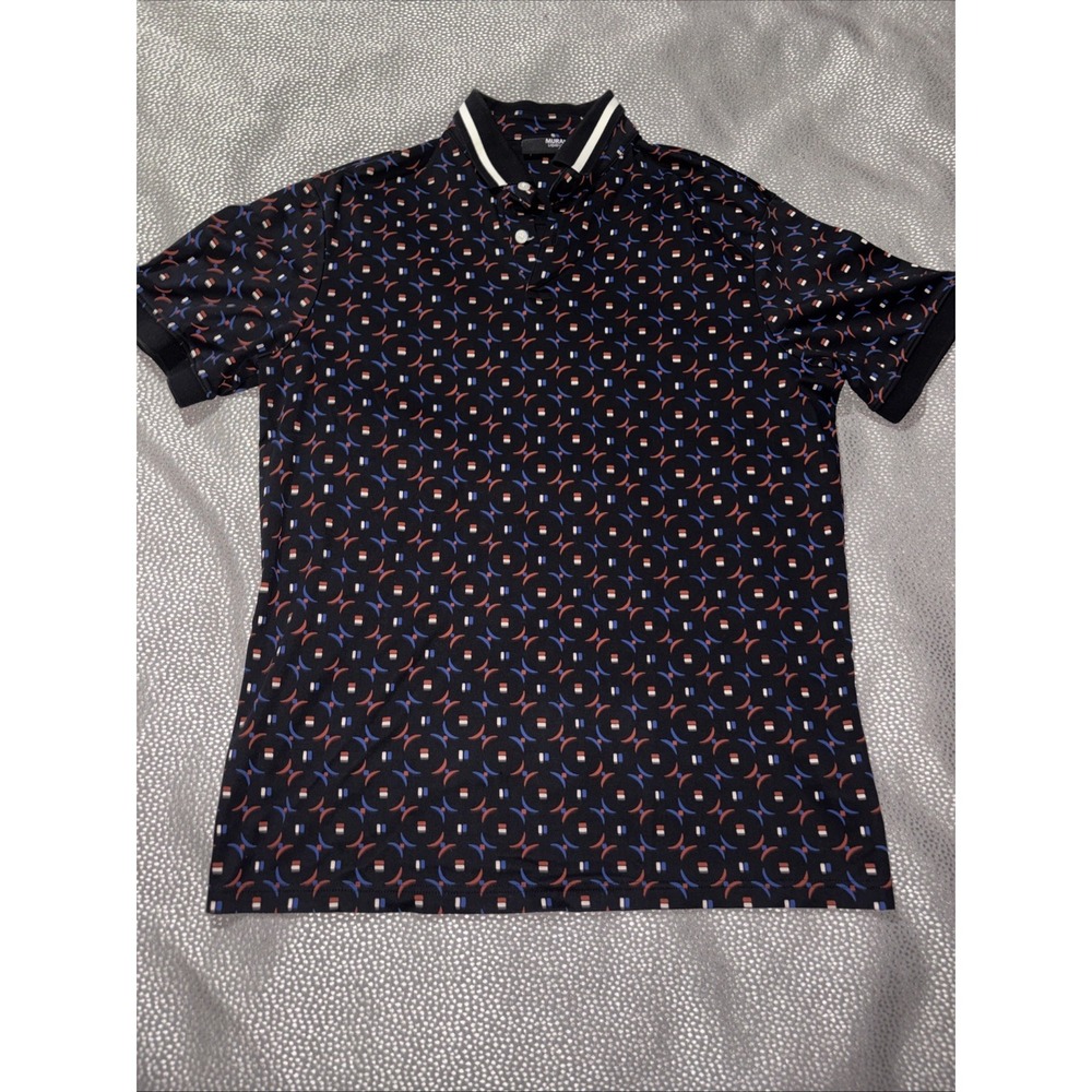 Murano Liquid Luxury Mens Polo Shirt Large Slim Fit Geometric Print Hole